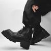 Square Men's Trendy European and American Niche Medium-top Retro Thick-soled Heightening Locomotive Boots High-top Leather Shoes