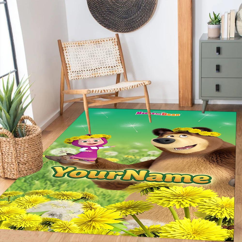Masha Bear Customizable Name Floor Rug Office Rug Perfect for Decorate Room Balcony Bedrooms Game Room Anti-slip Rug Decorate Offices