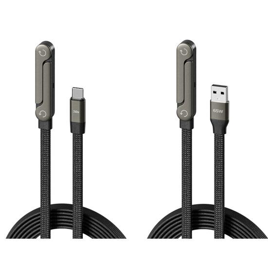 240W/65W 2-in-1 Ladekabel mit integriertem Handy-Ständer Geflochtenes Schnellladekabel 360 Grad verstellbar Geflochtenes Nylonkabel für Smartphones Tablets