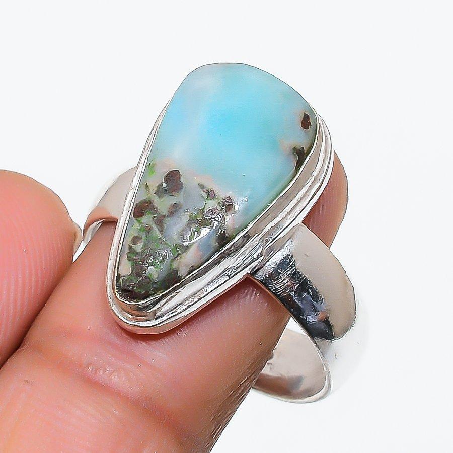 Republic Larimar Gemstone Handmade 925 Sterling Silver Jewelry Ring Size 9 SU-10432