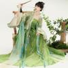 Grünes Hanfu-Set der Tang-Dynastie - Chiffon Qixiong Ruqun mit Pishan-Umhang, Traditionelles Chinesisches Kleid für Damen für Frühling und Sommer