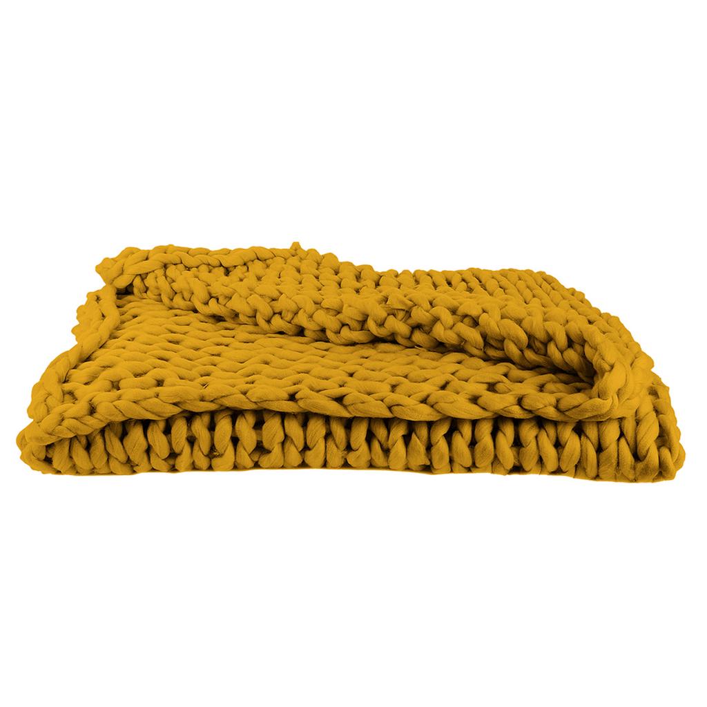 Les Trésors De Lily [R1075] - Acrylic Blanket 'Chunky Knit' Mustard Ocher (knitting) - 150x120 Cm