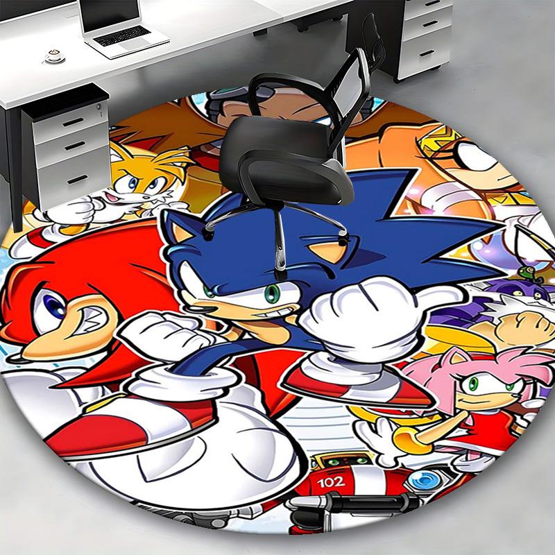 1pc Sonic the Hedgehog Anime Cartoon Design Round Carpet  Office Chair Mat, NonSlip Rug for Home Decor, Living Room, Bedroom, Game Room