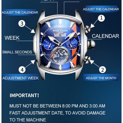 REEF TIGER Men's Tank Track Sport Watch, Automatic, Blue Dial, Tourbillon, Rubber Strap, RGA3069-Track (RGA3069TRACK-YLB)