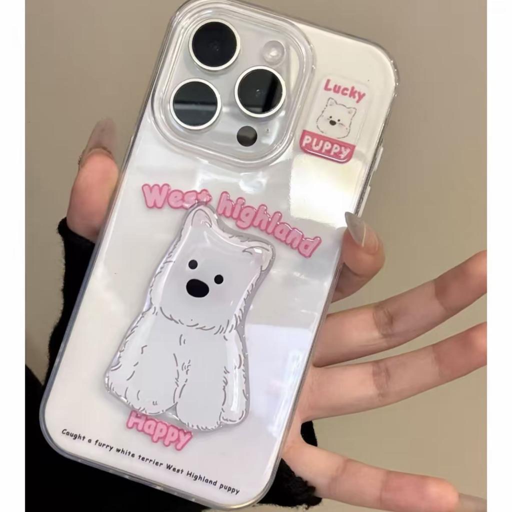 Cute three-dimensional West Highland patch for iPhone Apple 17pro mobile phone case 16 pendant 15IMD14 hard 13