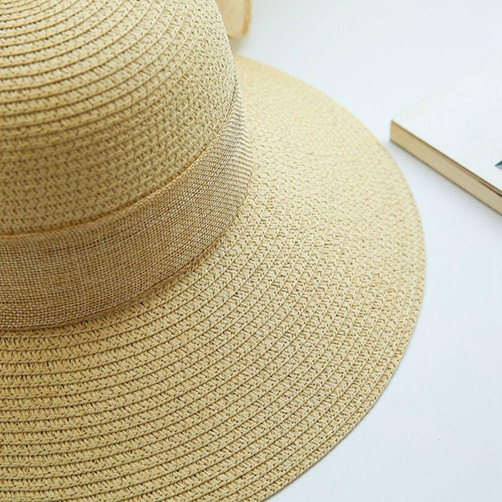 Sun Visor Bowknot Ribbon British Style Sunscreen Flat Hat Weave Sun Cap Straw Hat Sun Hat Top Hat