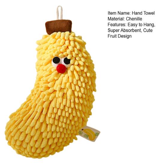 Cute Fruit Hand Towel Fuzzy Strawberry Banana Towel Absorbent Chenille Soft Puff Towel with Hanging Loop