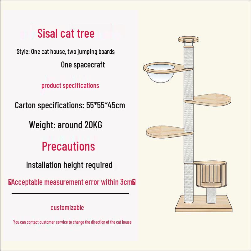 Solid Wood Cat Condo & Bed with Integrated Tree and Space-Saving Design for Large and Small Cats