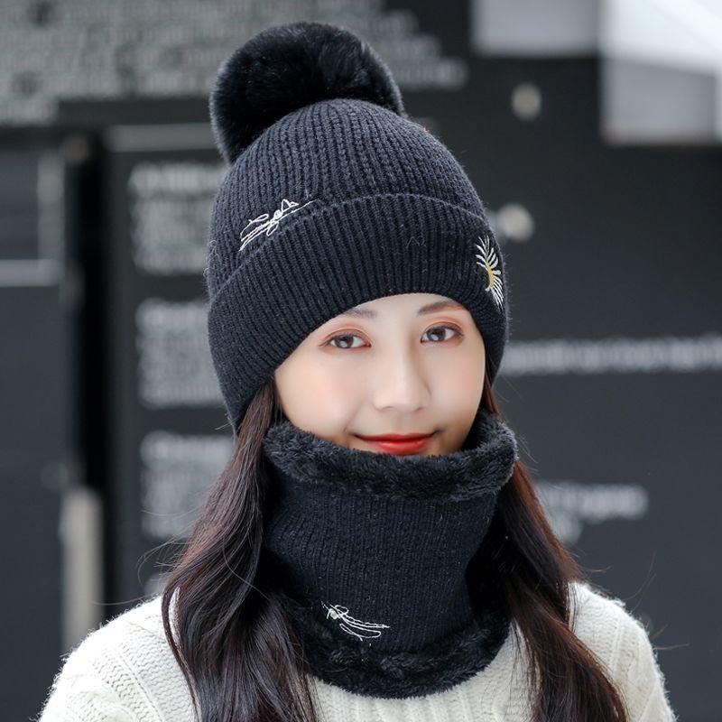 Winter Knitted Scarf Hat Set Thick Warm Skullies Beanies Hats for Women Outdoor Cycling Riding Ski Bonnet Caps Tube Scarf Rings