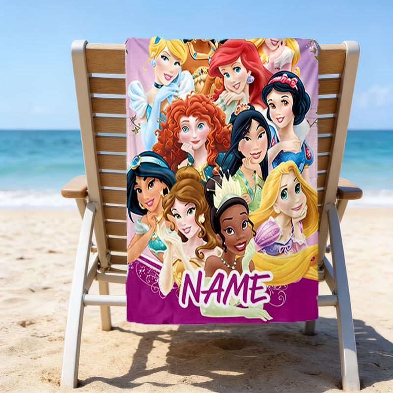 1pc Princess2 Beach Towel with Custom Name, Beach/Swimming/Bath/Picnic/Camping Towel, Suitable for Seaside Beaches