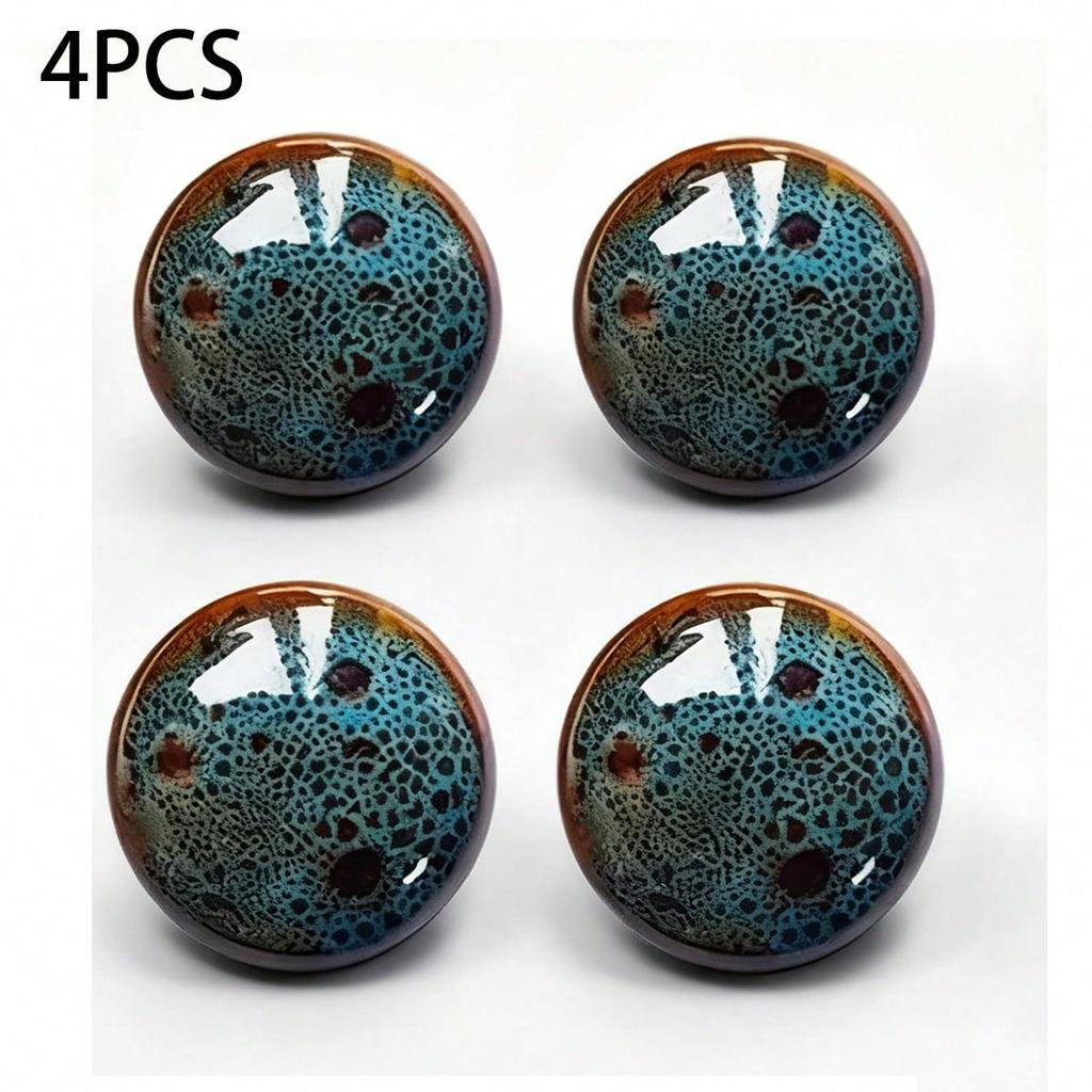 33mm Vintage Blue Ceramic Knob Polished Metal Finish Antique Drawer Pulls for Cabinet Doors Home Decor Handles