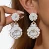 Silver Needle Rhinestone Inlaid Metal Glaze Flower Earring – Exaggerated Holiday Style for Women