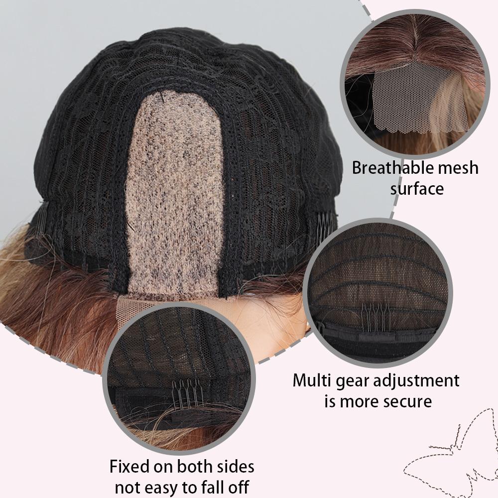 MERISIHAIR Pelucas Largas Onduladas con Línea de Cabello Marrón Cobrizo con Reflejos Rubios Pelucas Sintéticas para Mujer Diarias Naturales de Fibra Resistente al Calor