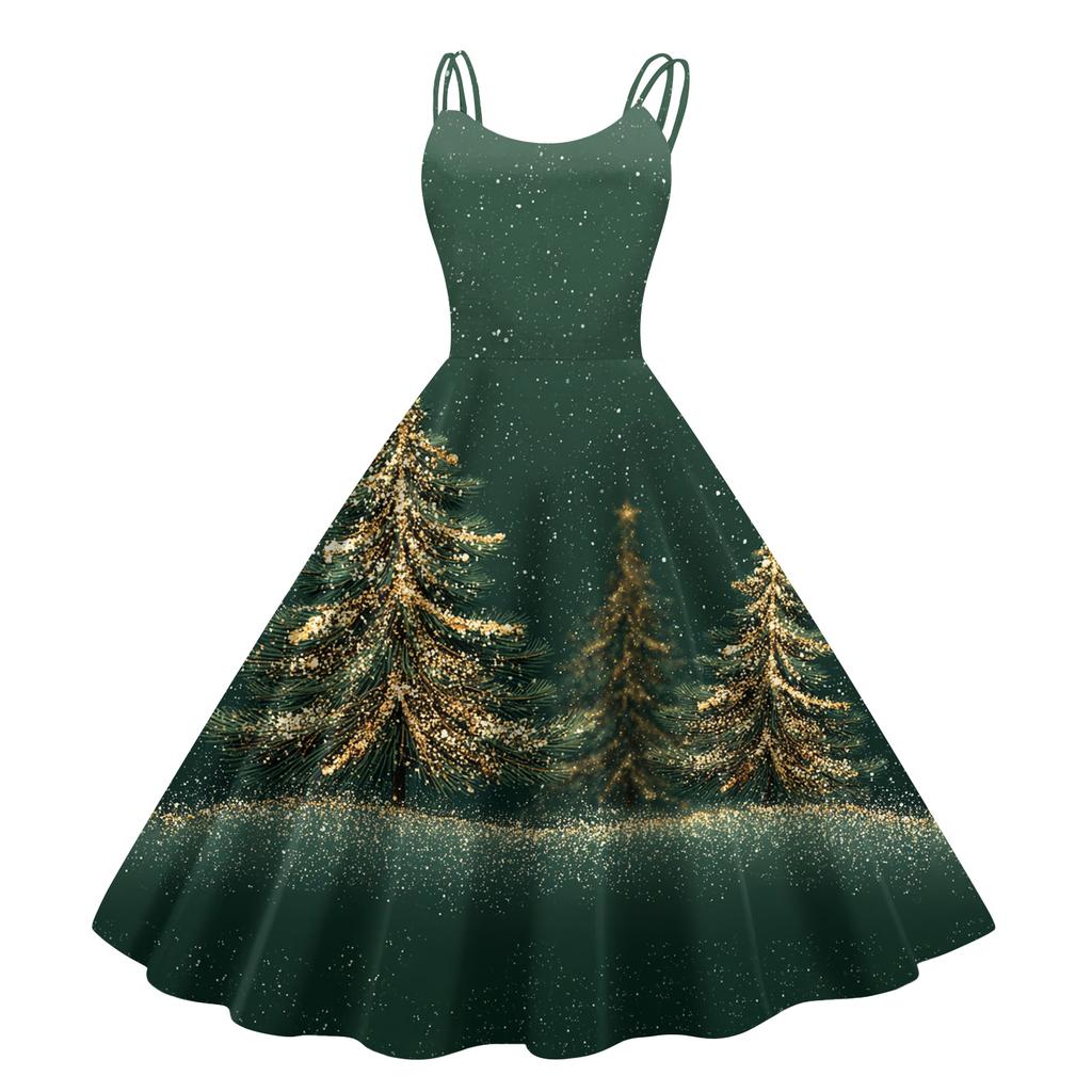 Women's Fashion Casual Christmas Print Sexy Off-the-shoulder Punk Retro Dress
