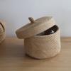Korb-Blumentopf-Boxen aus Seegras, Aufbewahrungskörbe für Kleinigkeiten mit Deckel, Weben, Snack-Aufbewahrungsbox, Jute, Kleiderschrank, Tisch, runde Geschenkbox