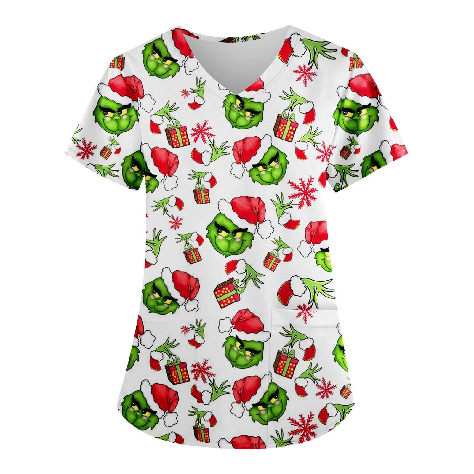 

Женские модные топы с короткими рукавами и V-образным вырезом с принтом, рабочие футболки с карманами белый