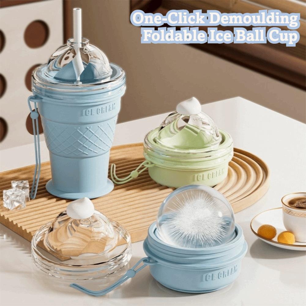 Silicone Foldable Ice Ball Cup Press Easy Demoulding Ice Ball Maker Mold Travel Camping
