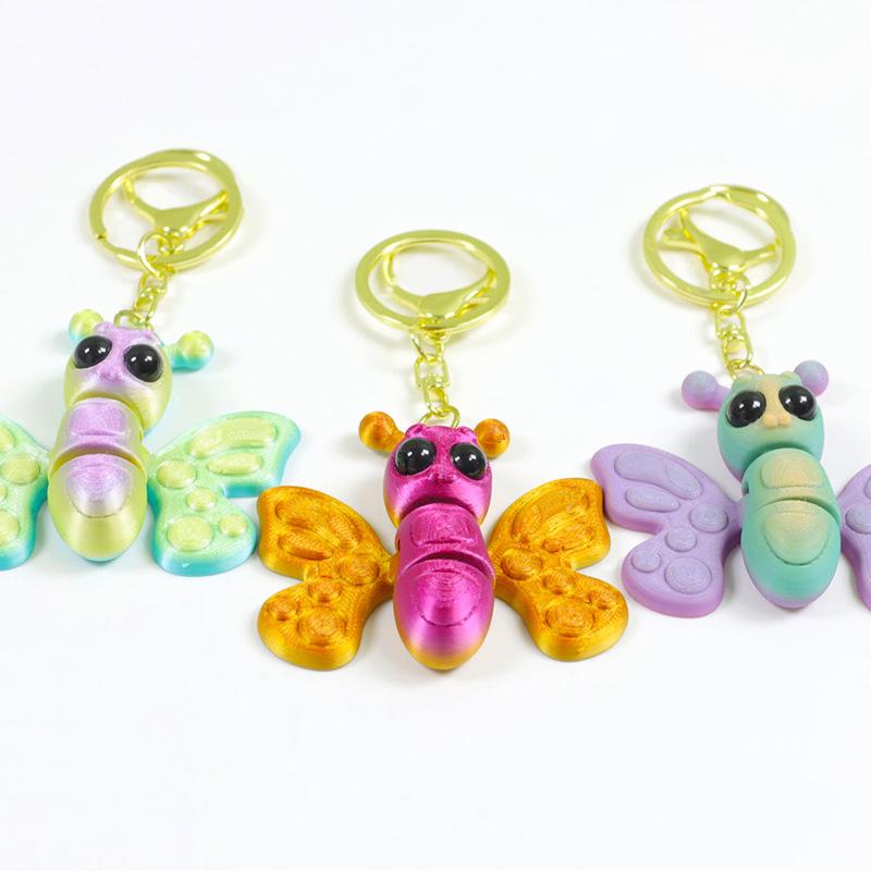 Cute 3D Three-dimensional Butterfly Toy Keychain Pendant 3D Printing Toy Simulation Insect Butterfly Joint Movable Bag Decor