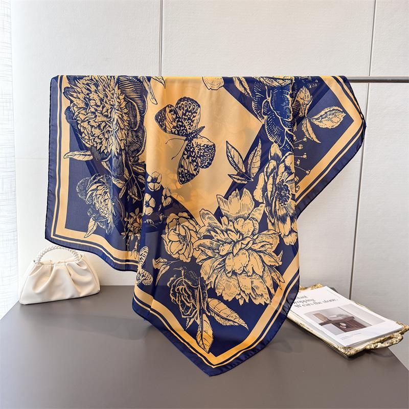 

Simulation Silk Butterfly Printing Large Square Scarf Silk Scarf Shawl Headscarf Beach Scarf Neck Protection Scarf Decorative Women S Scarf 90*90cm