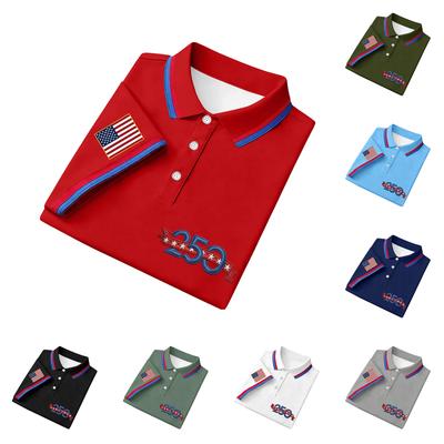 250 Anniversary USA Shirt Men Retro States Flag Print Polo Shirt Patriotic Themed Polo Top Classic Collar