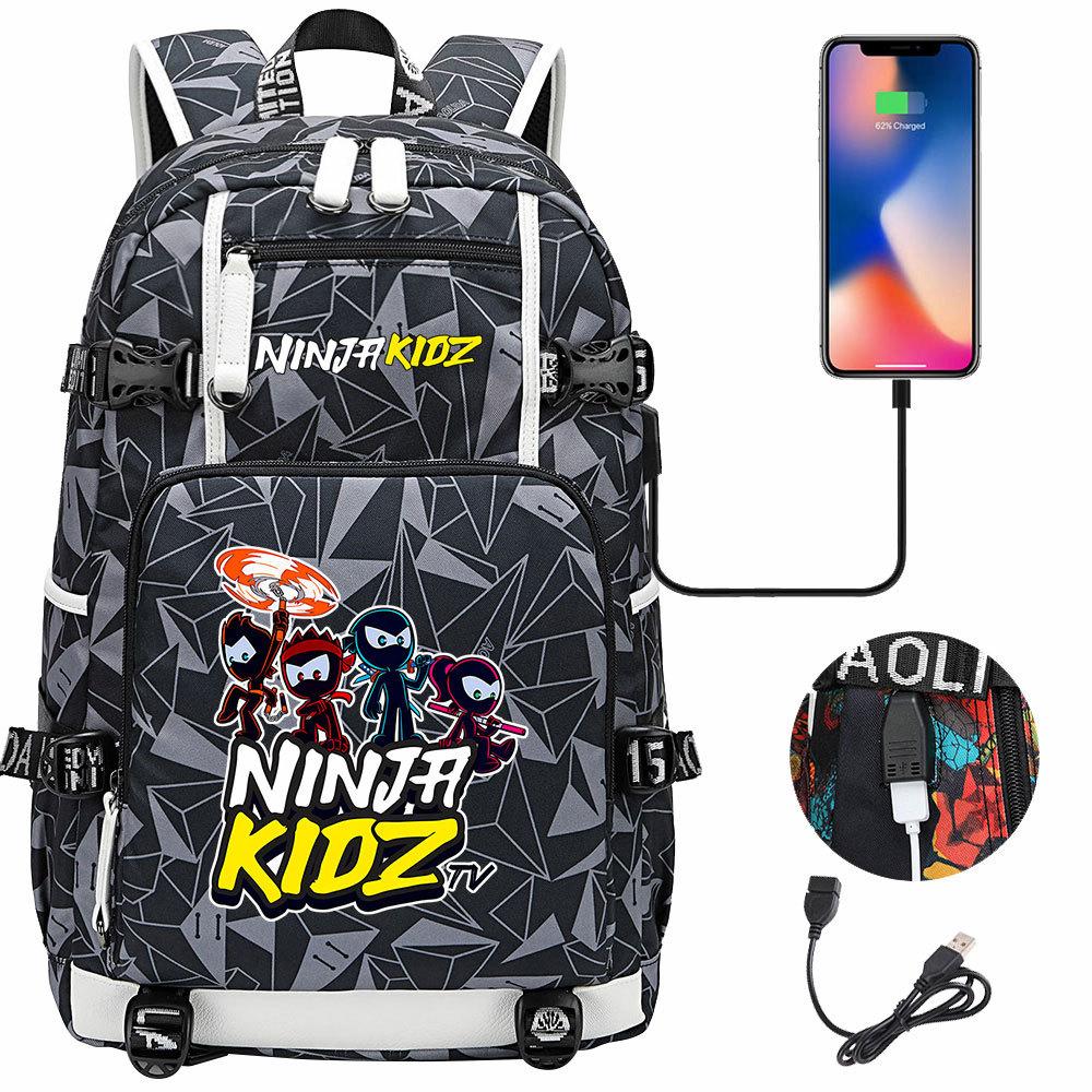 Print Kids Backpack with USB Charging Port, Teenagers School Bookbag, Lightweight Travel Daypack with Headphone Jack Anti-Theft Design