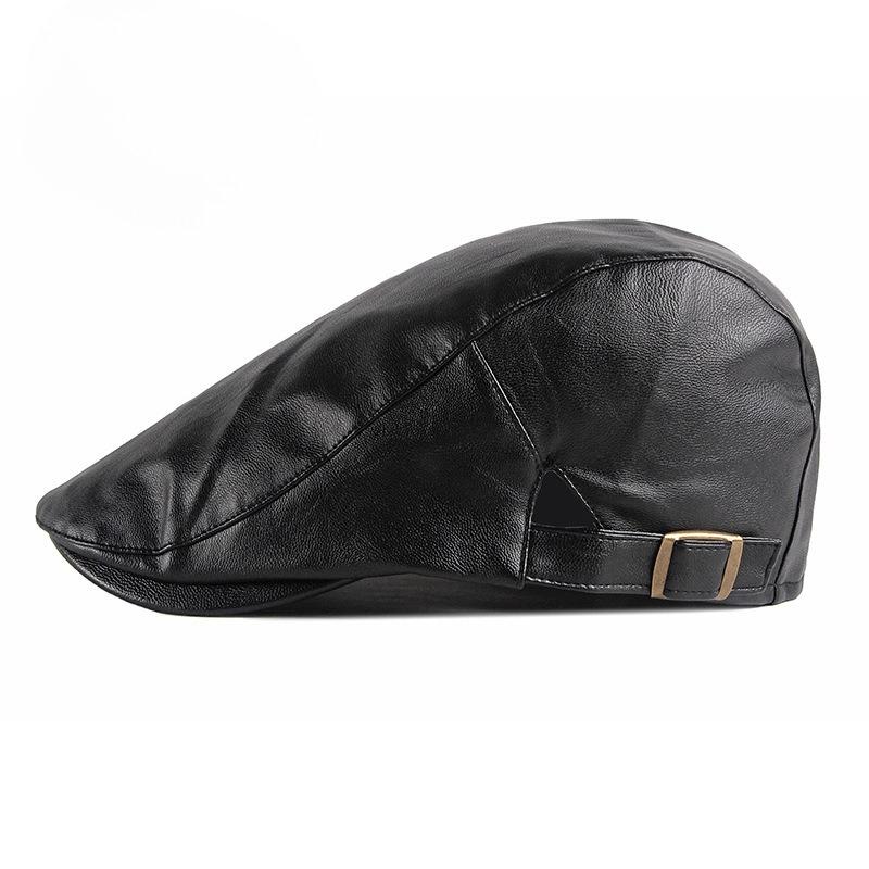 Vintage PU Leather Flat Cap for Men Women British Style Beret Autumn Winter Warm Newsboy Cap Fashion Adjustable Duckbill Hat
