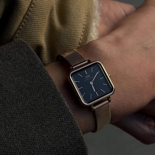 [Official Shop/Authentic Import/2-Year Warranty] Daniel Wellington DW Women's Quadro Studio 22x22 RG Black Watch, Vintage Square Design, Stylish and C