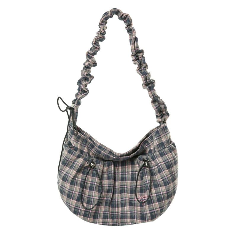 

Pleated Plaid Shoulder Bag Student Commuter Hobo Bag синій/рожевий