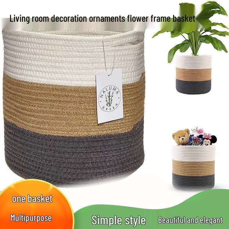 

Корзина из плетеной хлопковой веревки: Многоразмерный горшок для суккулентов, декор для гостиной или корзина для белья 20x20 cm