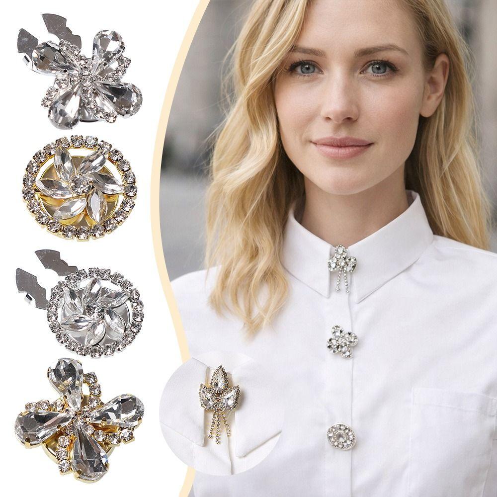 Flower Rhinestone Button Cover Alloy Detachable Clip-On Button  for Shirt Tuxedo Accessories
