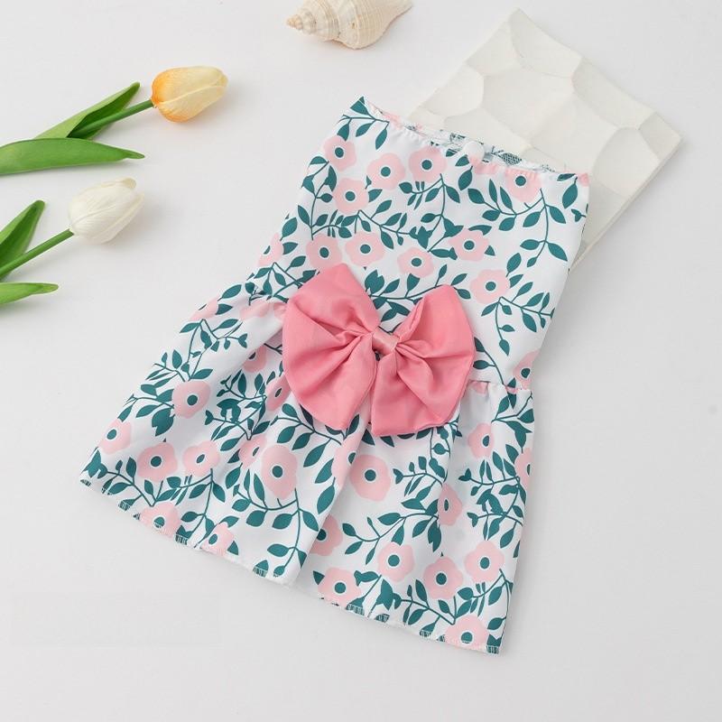 Pet Clothing Dog Girl Boy Summer Dress Polyester Flower Pattern Pet Apparel