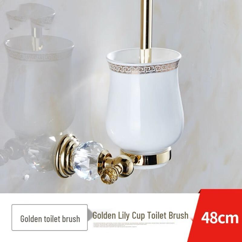 Crystal Gold Wall-Mounted Toilet Brush with Lily Cup Holder