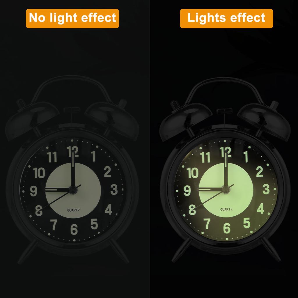 Metal Alarm Clock 4inch Loud Alarm Clock for Heavy Sleepers Adults Twin Bell Retro Bedside Clock Silent Table Desk Alarm Clock