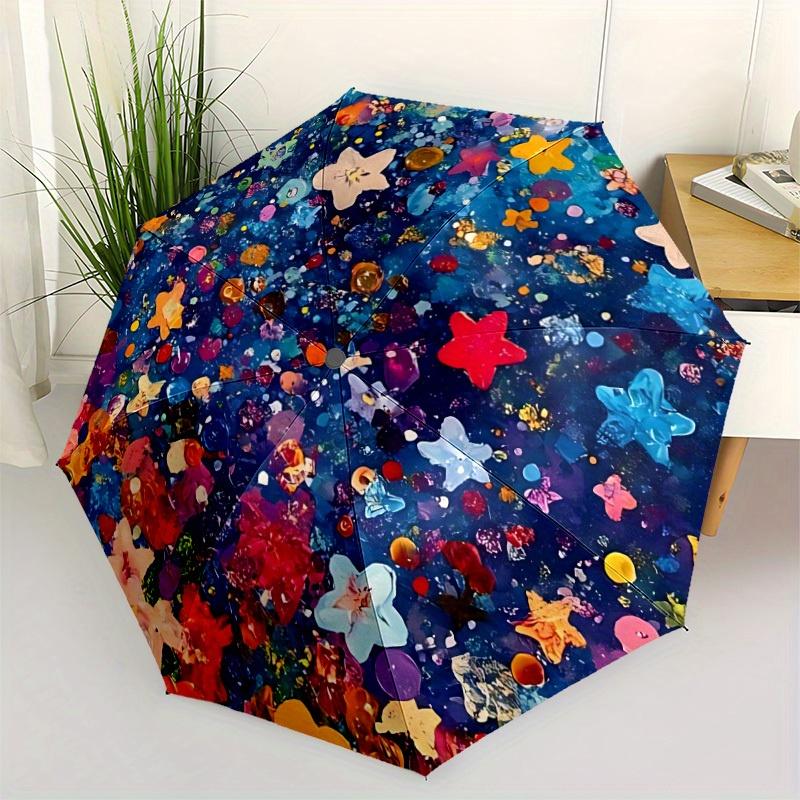 1pc Star Confetti Automatic Open/close Folding Compact Umbrella, 8-Rib Sturdy Canopy, Lightweight Portable, Everyday Use, Gift,078
