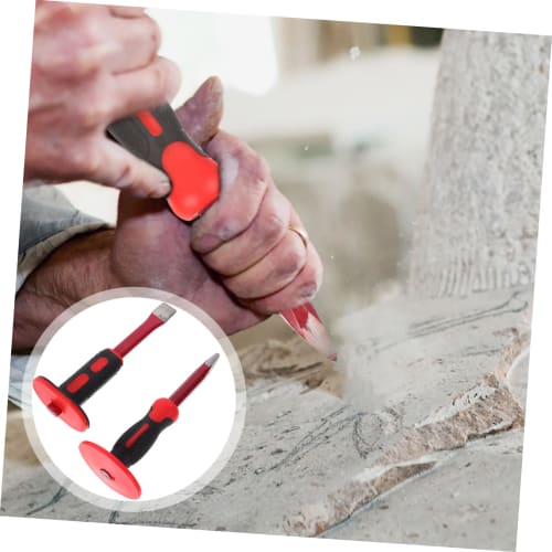 SOLUSTRE Wide Guarded Flat Chisel with Tungsten Half-Circle Lock and Handguard for Carving Rock, Concrete, and Brick, Heavy-Duty, Chrome Vanadium Stee