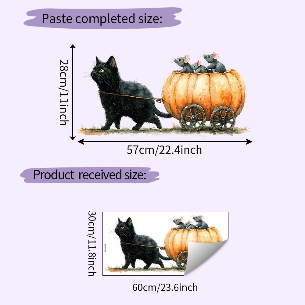 Halloween Cat Cartoon Pulling Pumpkin Cart Sitting Mouse Home Decor Stickers