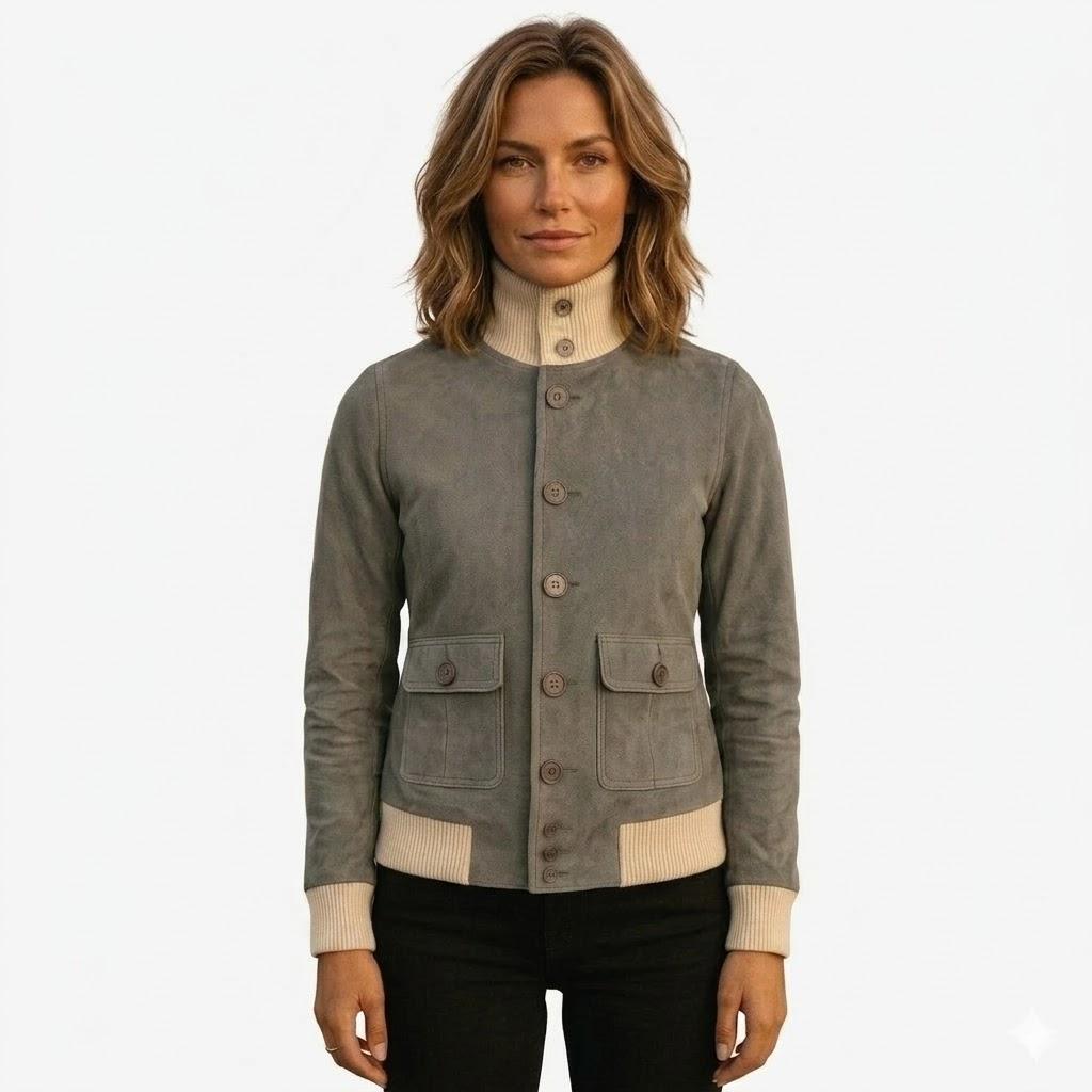 Handmade Women s Suede Gray Fit Lambskin Leather Genuine Bomber Jacket Stylish S серый