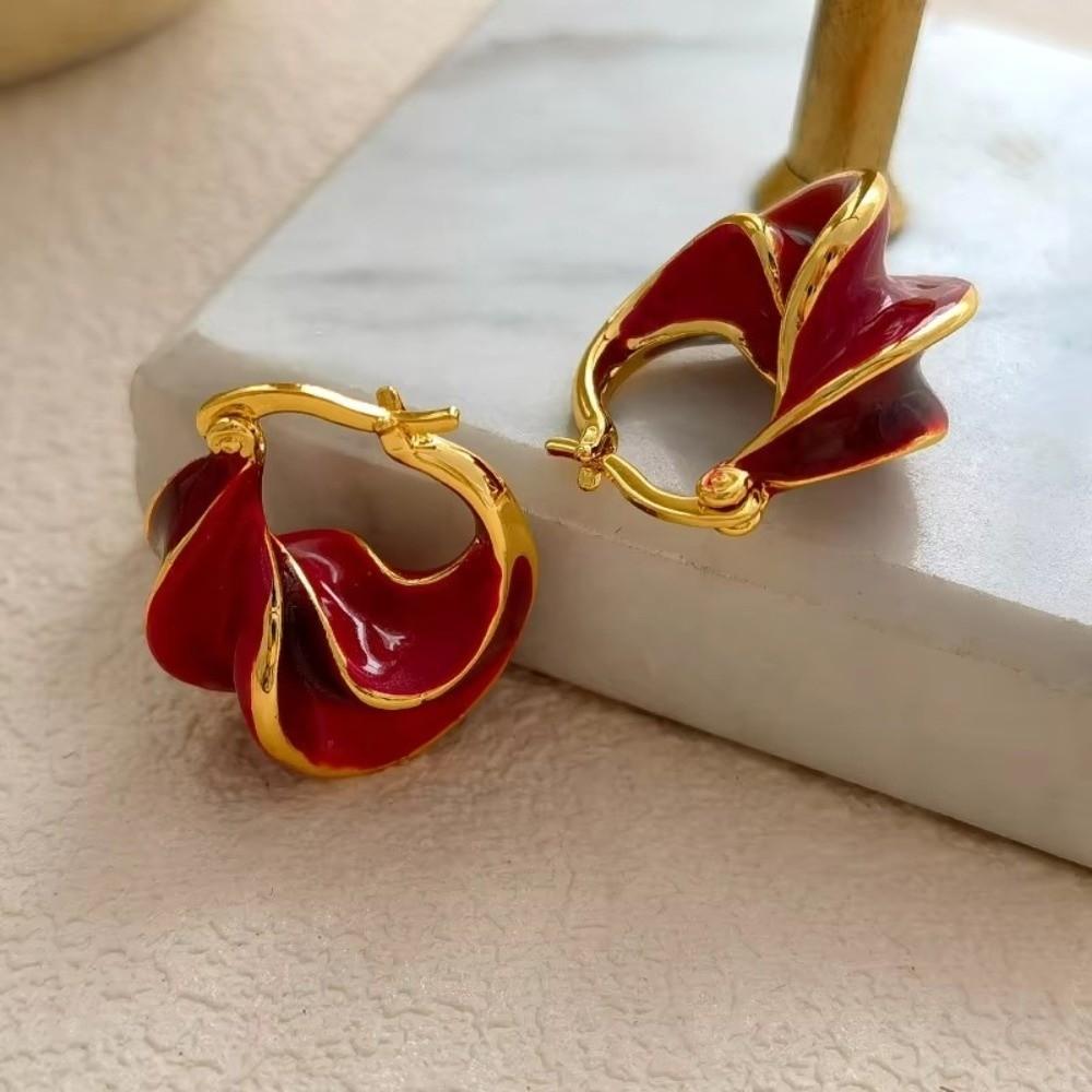 Round Shape Enamel Glaze Earrings Gold Plated Statement Ear Buckle Spiral Hoop Earrings  Vacation