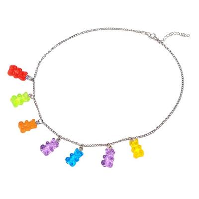 Colorful Resin Gummy Bear Pendant Necklace Cute Clear Bear Chain Necklace Decor