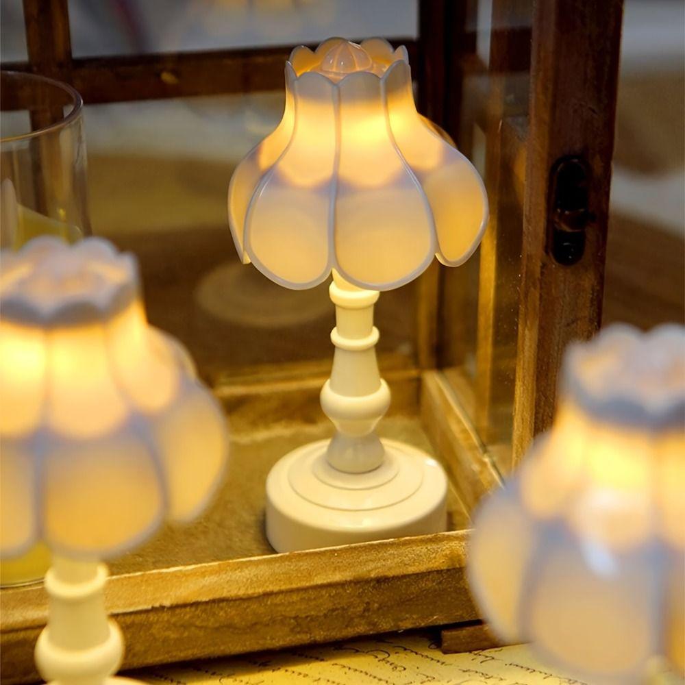 Dollhouse Miniature Flower Bud LED Table Lamps Simple Bedside Lamp Mini Night Light Home Decor
