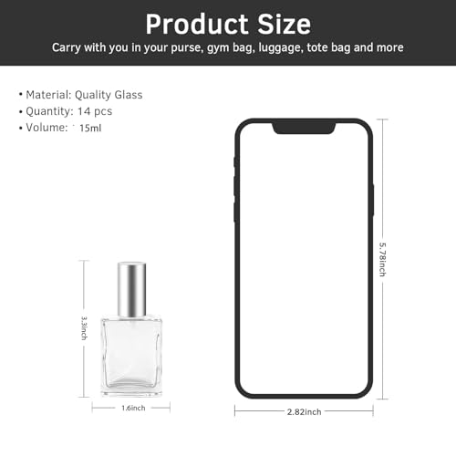 14-Pack Clear Perfume Spray Bottles, 15ml Portable Fine Mist Spray, Empty Refillable Travel Perfume Bottles (15ml, Silver)