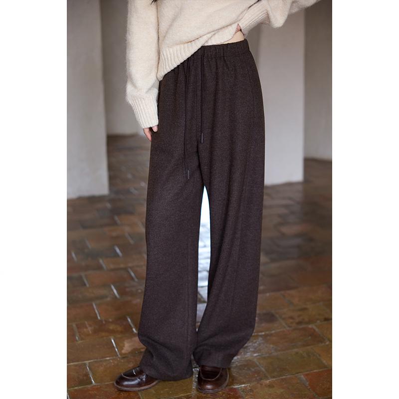 Yimeng 2025 Elegant High-Waisted Wide-Leg Trousers for Petite Women - Coffee Colored, Korean Winter Style. Large