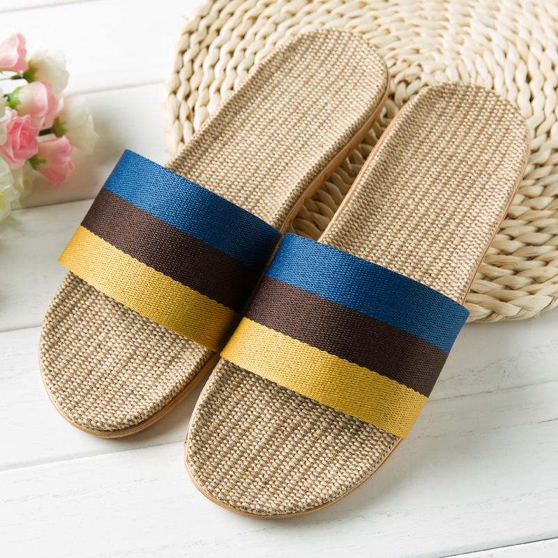 Linen Slippers Home Slippers Indoor Slippers Wooden Floor Silent Non-slip Thick Bottom Summer Cool Slippers Men and Women