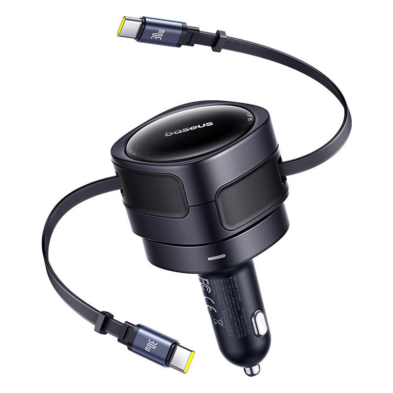 

Автомобільний зарядний пристрій Baseus 90W USB Type-C з двома висувними кабелями PD QC SCP AFC PPS Швидка зарядка для планшета iPhone Samsung Huawei Xiaomi 60W Type C1 C2