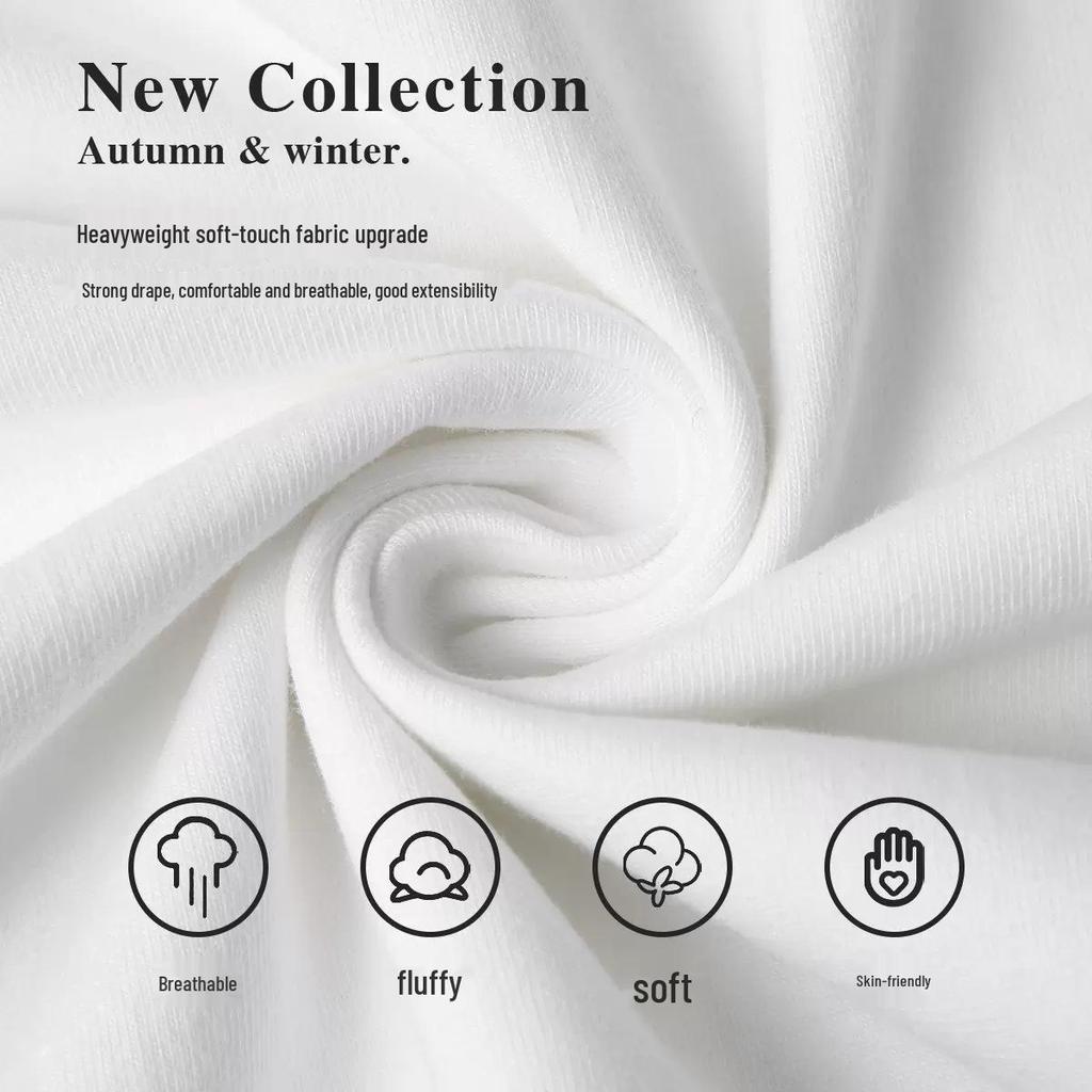 230g Women's Heavyweight Long Sleeve Solid Color Round Neck Cotton T-Shirt