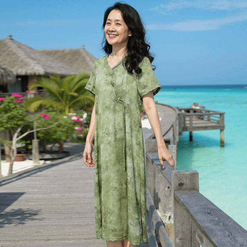

Yu Zhaolin Women s Mid-Length Ink Print Summer Dress 5XL