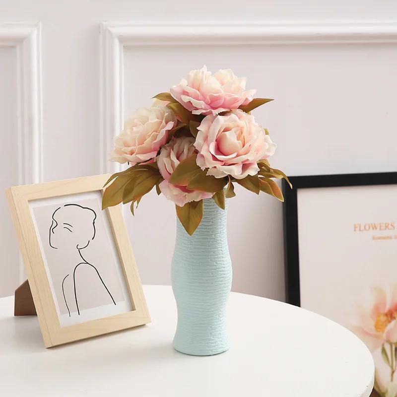 1 Pz Vaso per fiori moderno Vaso di plastica bianco rosa Vaso per fiori Cesto Nordico Casa Soggiorno Decorazione Ornamento Disposizione floreale