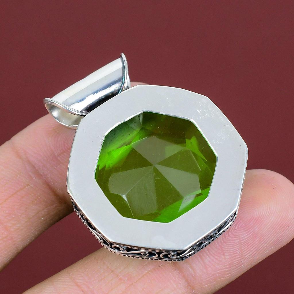 Faceted Green Amethyst Gemstone Pendant Decent Jewelry Beautiful Vintage Pendant 925 Sterling Silver Pendant Handmade Jewelry Gifts For Mom