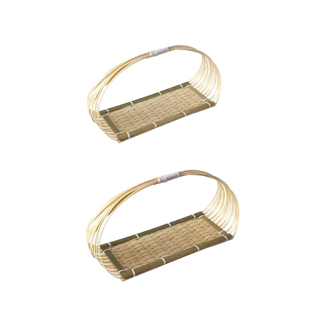 Bamboo Basket Serving Tray Rustic Food Biscuit Cookies Pastry Display for Kitchen