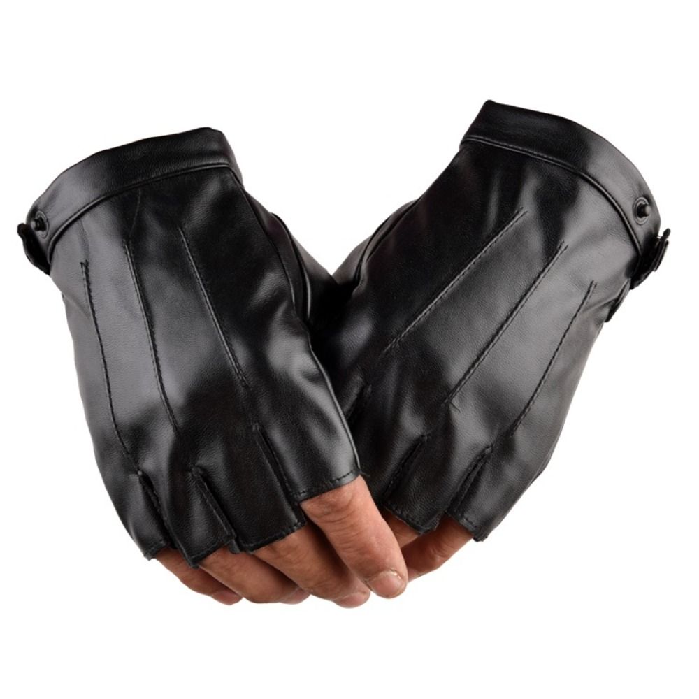 Cool Half Finger Gloves Punk Performance Gloves Fashion PU Driving Gloves  Hip-Hop